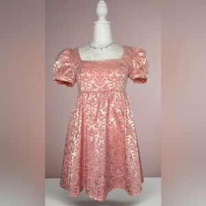 Sugar Thrillz Valentines Pink Floral Jacquard Babydoll Mini dress